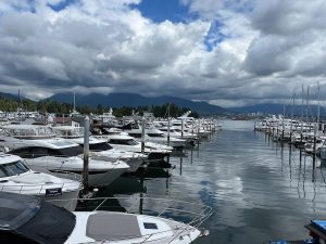 North Vancouver marina with North Shore mountains backdrop