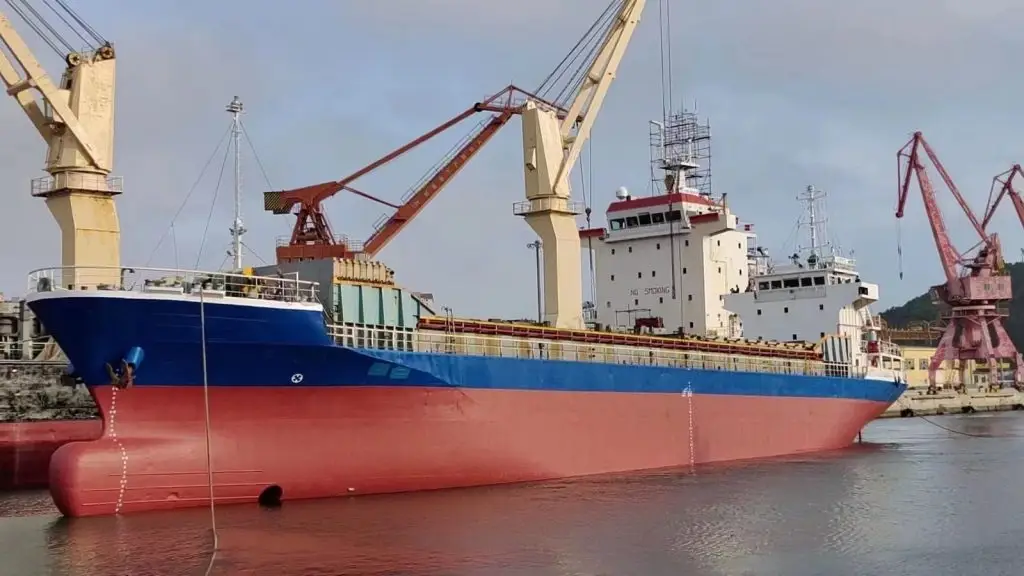 Commercial cargo vessel at shipyard for repair