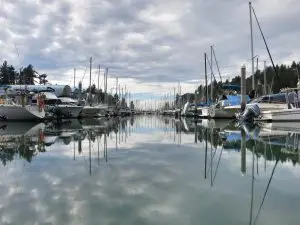 Marina near Royal Vancouver Yacht Club with sailboats and calm water reflections