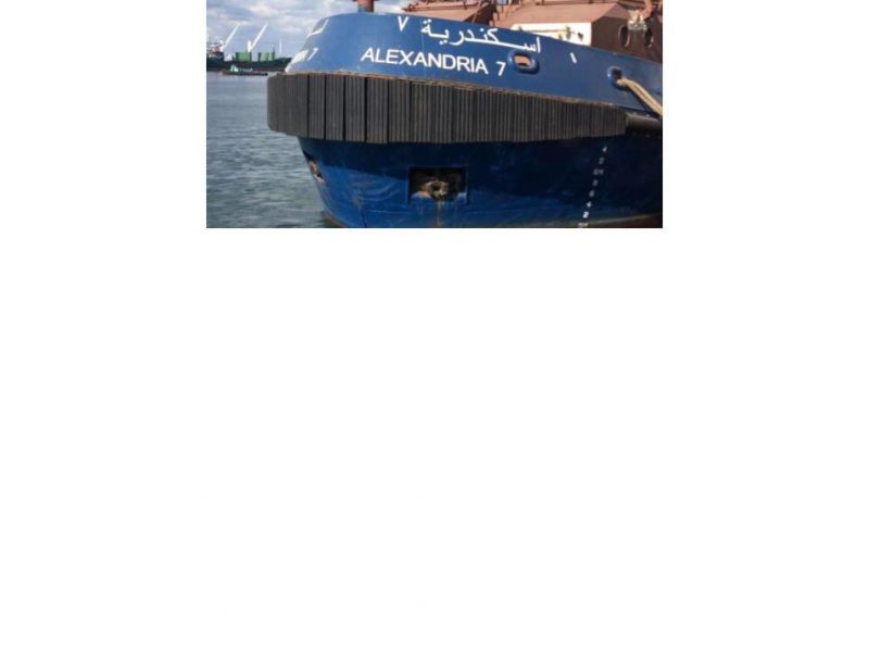 Tugboat bow fitted with tire fender